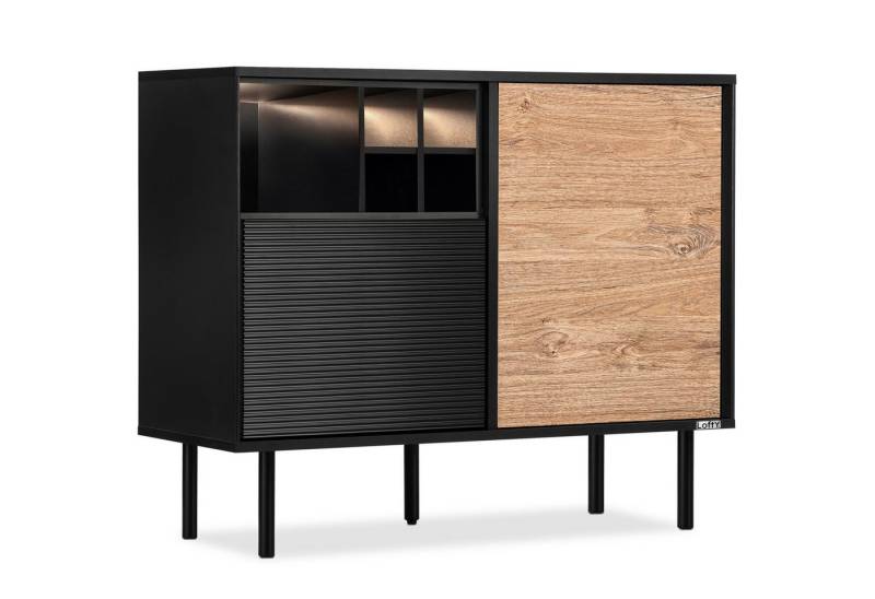 KONSIMO® Kommode LOFTY Türkommode, Sideboard, Loft-Stil, ohne Beleuchtung, Breite 102 cm, Holz, geriffelte Front, hergestellt in der EU von KONSIMO®