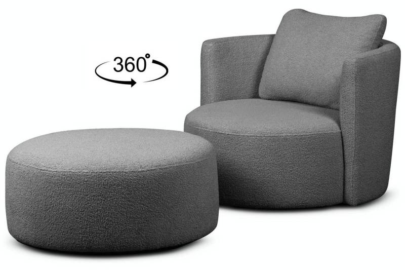 KONSIMO Drehsessel RAGGI Sessel mit Sitzhocker, mit 360° Drehfunktion,komfortables Sitzen,Chenille von KONSIMO