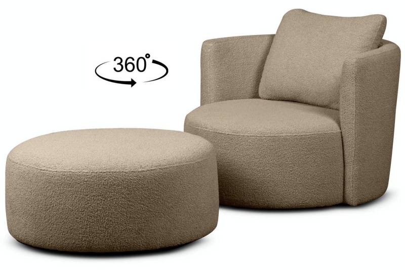 KONSIMO Drehsessel RAGGI Sessel mit Sitzhocker, mit 360° Drehfunktion,komfortables Sitzen,Chenille von KONSIMO