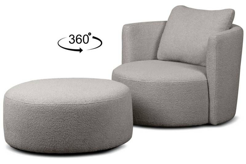KONSIMO Drehsessel RAGGI Sessel mit Sitzhocker, mit 360° Drehfunktion,komfortables Sitzen,Chenille von KONSIMO