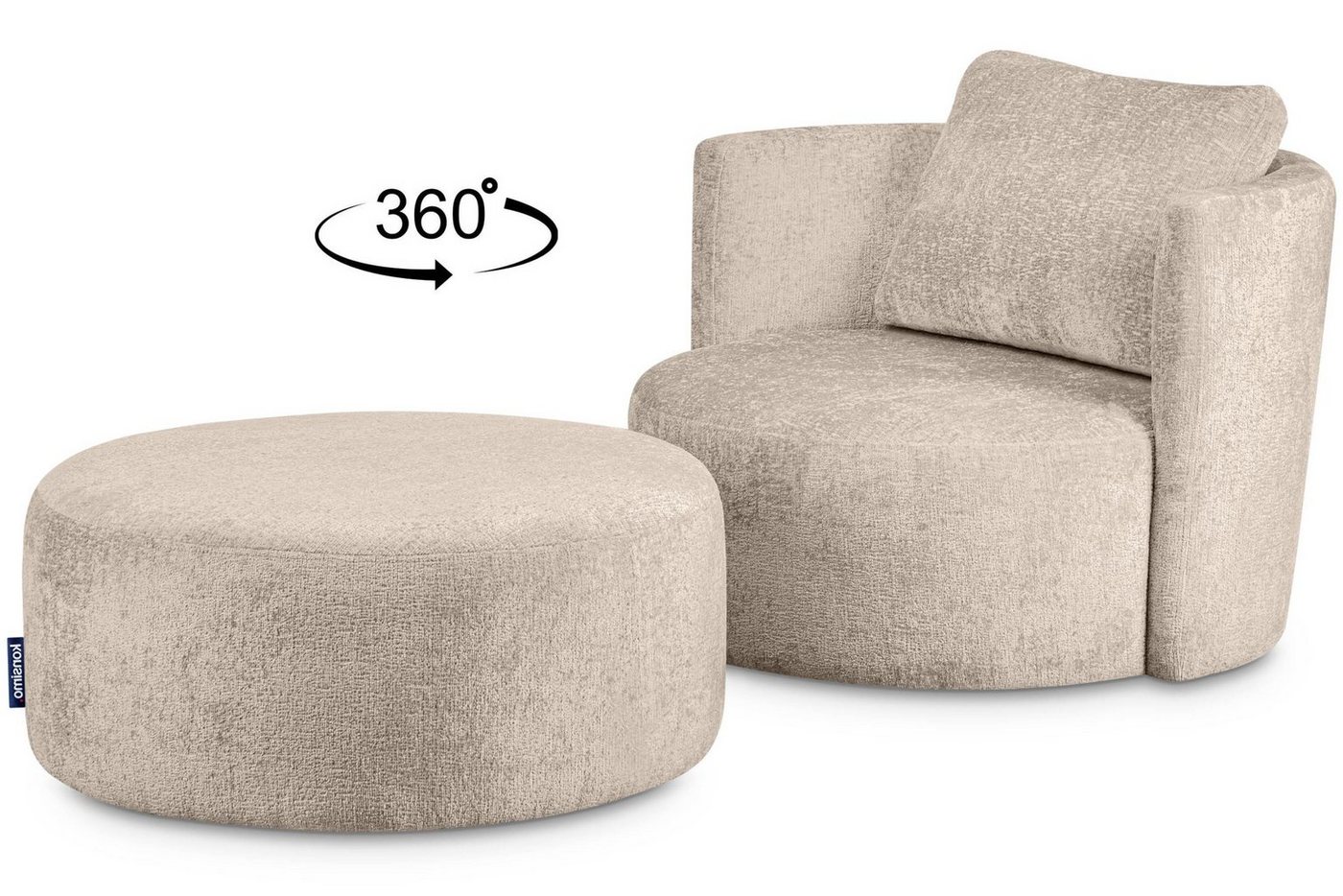 Konsimo Drehsessel RAGGI Sessel mit Sitzhocker, mit 360° Drehfunktion, komfortables Sitzen, Chenille von Konsimo