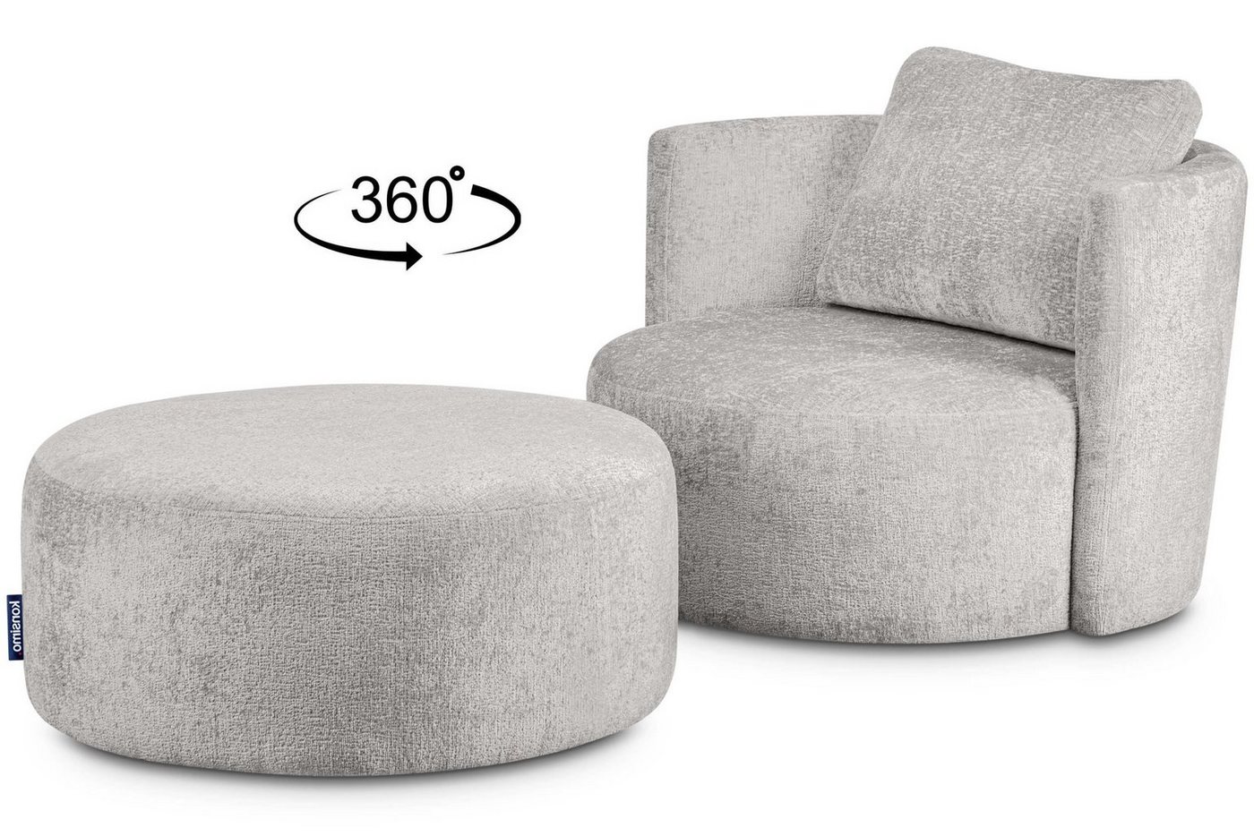 Konsimo Drehsessel RAGGI Sessel mit Sitzhocker, mit 360° Drehfunktion, komfortables Sitzen, Chenille von Konsimo