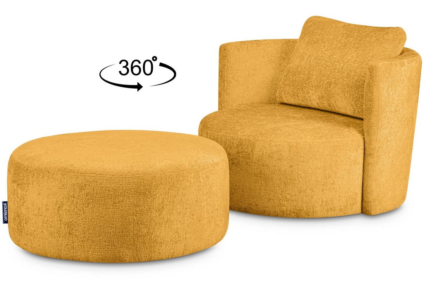 Konsimo Drehsessel RAGGI Sessel mit Sitzhocker, mit 360° Drehfunktion, komfortables Sitzen, Chenille von Konsimo