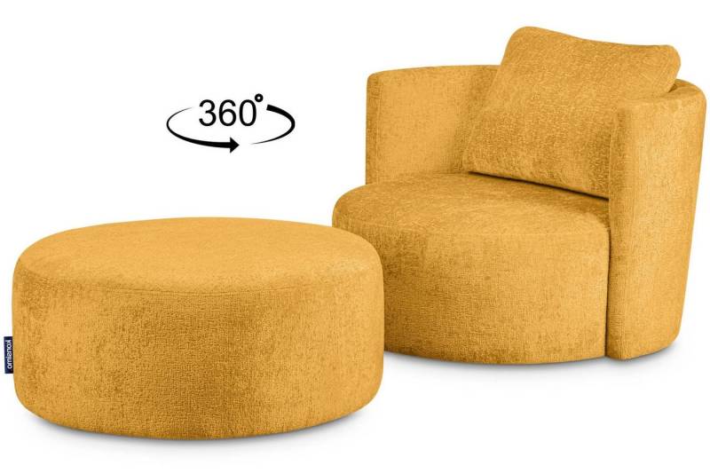 KONSIMO Drehsessel RAGGI Sessel mit Sitzhocker, mit 360° Drehfunktion,komfortables Sitzen,Chenille von KONSIMO
