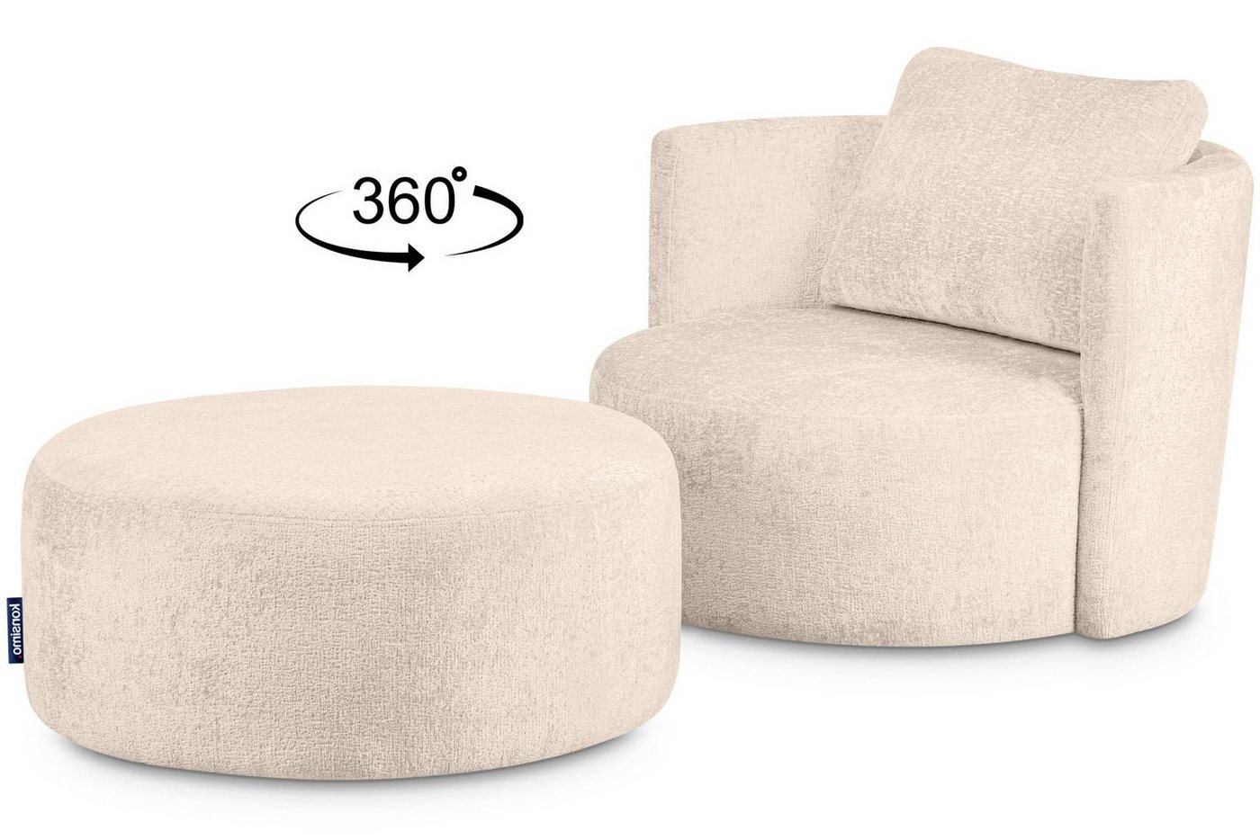 Konsimo Drehsessel RAGGI Sessel mit Sitzhocker, mit 360° Drehfunktion, komfortables Sitzen, Chenille von Konsimo