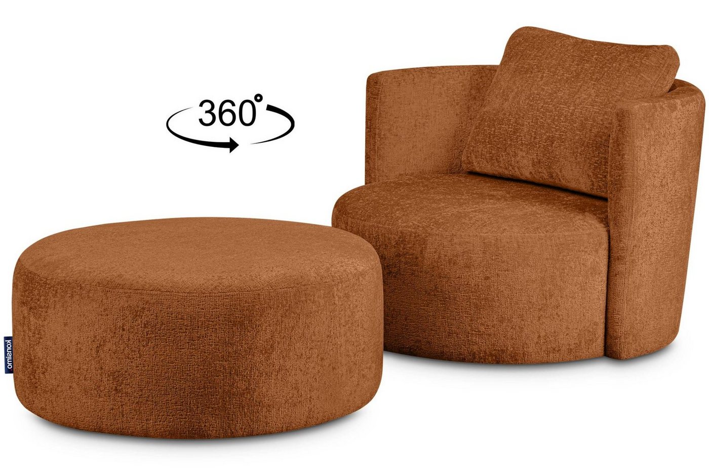 Konsimo Drehsessel RAGGI Sessel mit Sitzhocker, mit 360° Drehfunktion, komfortables Sitzen, Chenille von Konsimo