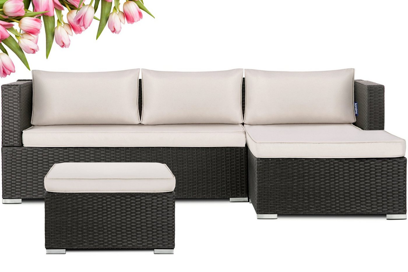 Konsimo Loungeset NAPUS Gartenmöbel-Set, Sitzgarnitur-Ecke, (3-tlg), Polyrattan, mit Auflage, modulare Gartenmöbel von Konsimo