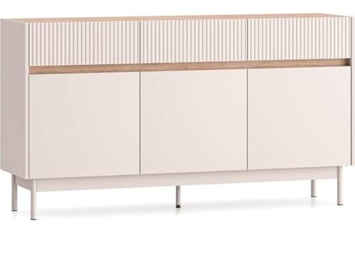 Konsimo NALIA Kommode – Kaschmir & Eiche Cremona – Modernes Sideboard mit Türen und mit Schubladen – Stauraum für Wohnzimmer oder Schlafzimmer 154x85x40 cm von Konsimo
