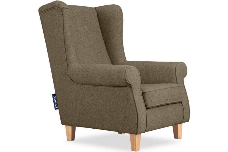 KONSIMO® Ohrensessel MILES Gepolsterter Sessel, mit Armlehnen, Massivholzbeine von KONSIMO®