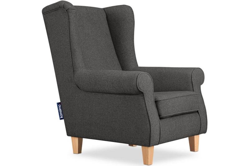 KONSIMO® Ohrensessel MILES Gepolsterter Sessel, mit Armlehnen, Massivholzbeine von KONSIMO®