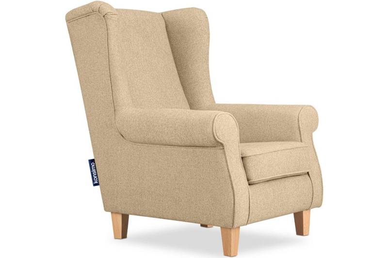 KONSIMO® Ohrensessel MILES Gepolsterter Sessel, mit Armlehnen, Massivholzbeine von KONSIMO®