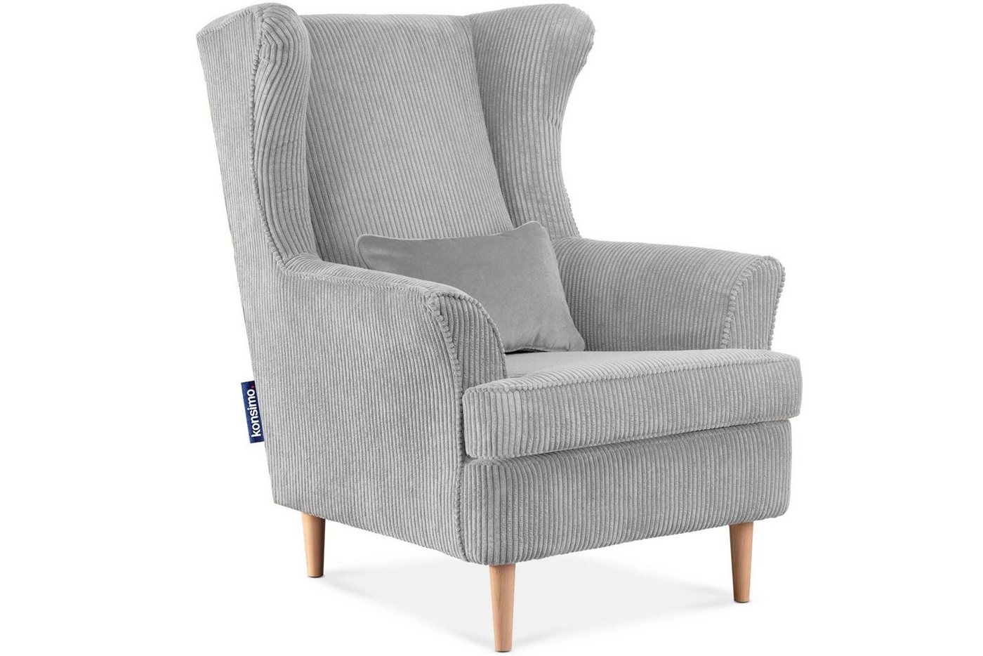 Konsimo Ohrensessel STRALIS Sessel, zeitloses Design, hohe Füße, inklusive dekorativem Kissen von Konsimo