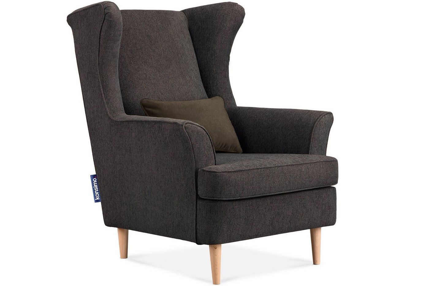 Konsimo Ohrensessel STRALIS Sessel, zeitloses Design, hohe Füße, inklusive dekorativem Kissen von Konsimo