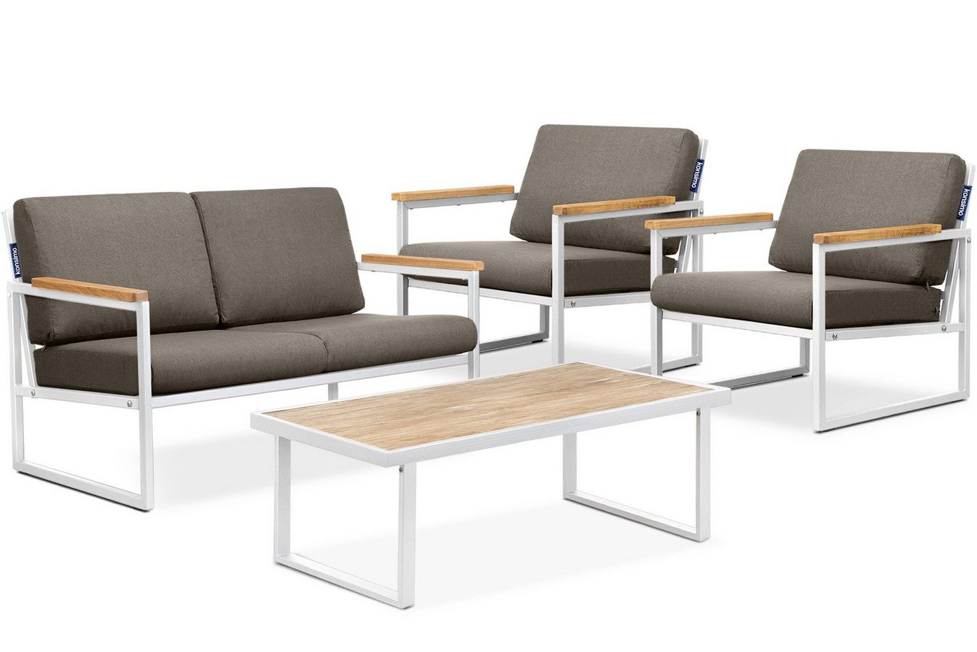 Konsimo Gartenlounge-Set TRIBO Gartenmöbel-Set, hergestellt in der EU, (2x Sessel, 1x Tisch, Maße: 118x45x65 cm, 1x Sofa, 4-tlg), wasserabweisend, UV-Beständigkeit, mit Auflage, handgefertigt von Konsimo