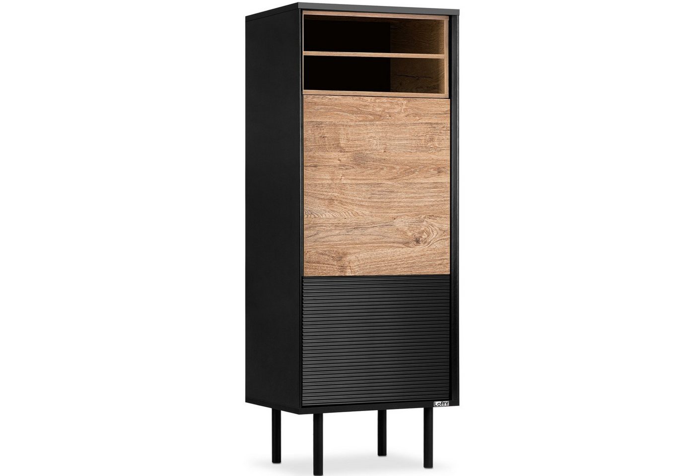 Konsimo Standregal LOFTY Bücherregal Aktenregal Höhe 135 cm, Regale, geriffelte Front, abschließbares Regal, 5 Etagen, Massivholzbeine, ABS von Konsimo