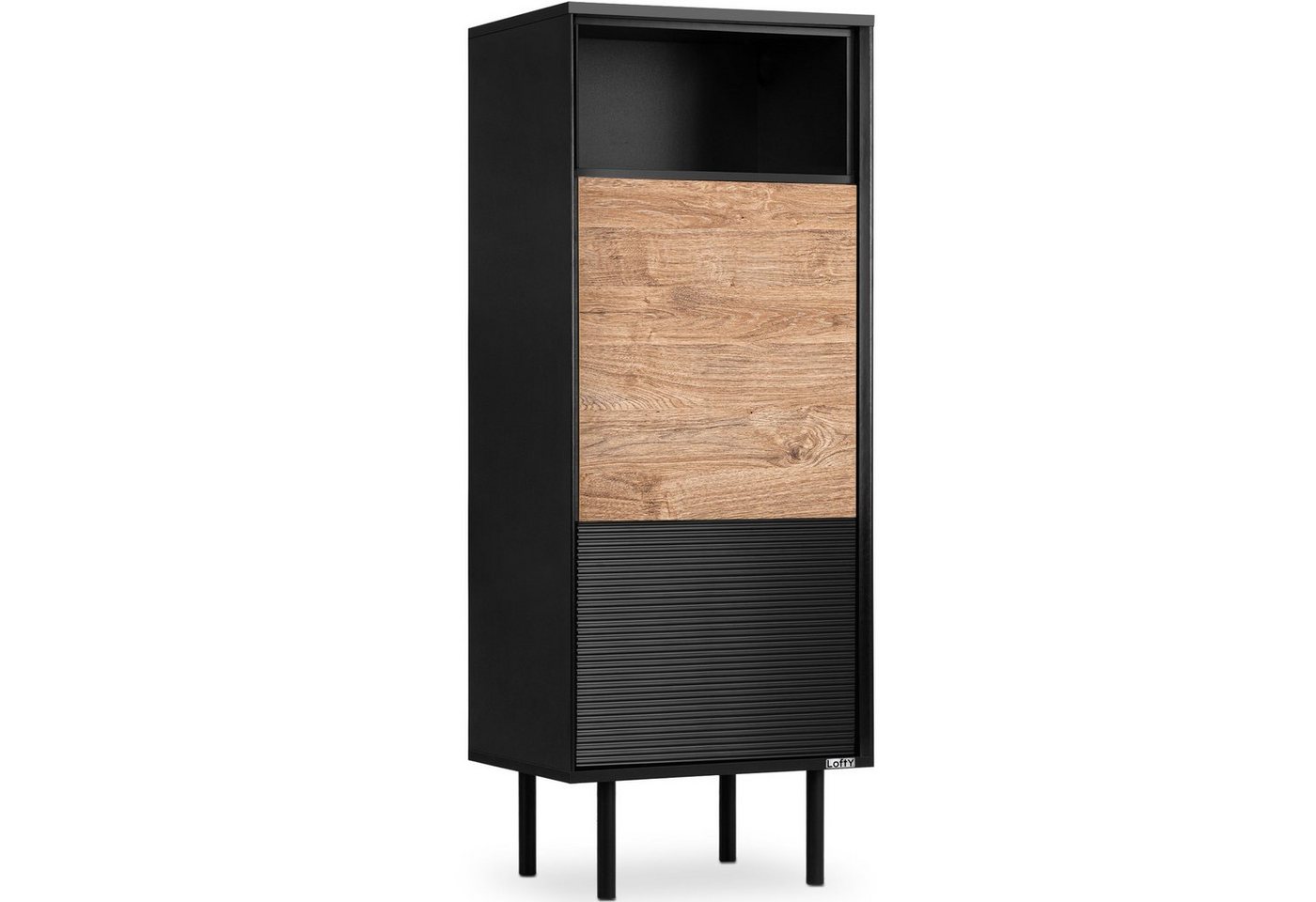 Konsimo Standregal LOFTY Bücherregal Aktenregal Höhe 135 cm, Regale, geriffelte Front, abschließbares Regal, 5 Etagen, Massivholzbeine, ABS von Konsimo