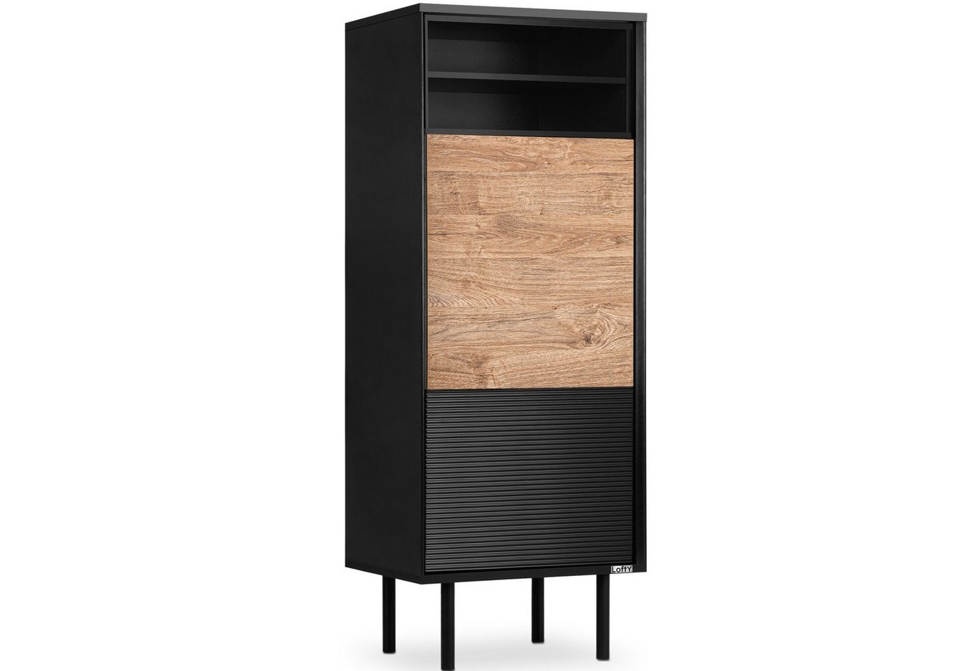 Konsimo Standregal LOFTY Bücherregal Aktenregal Höhe 135 cm, Regale, geriffelte Front, abschließbares Regal, 5 Etagen, Massivholzbeine, ABS von Konsimo