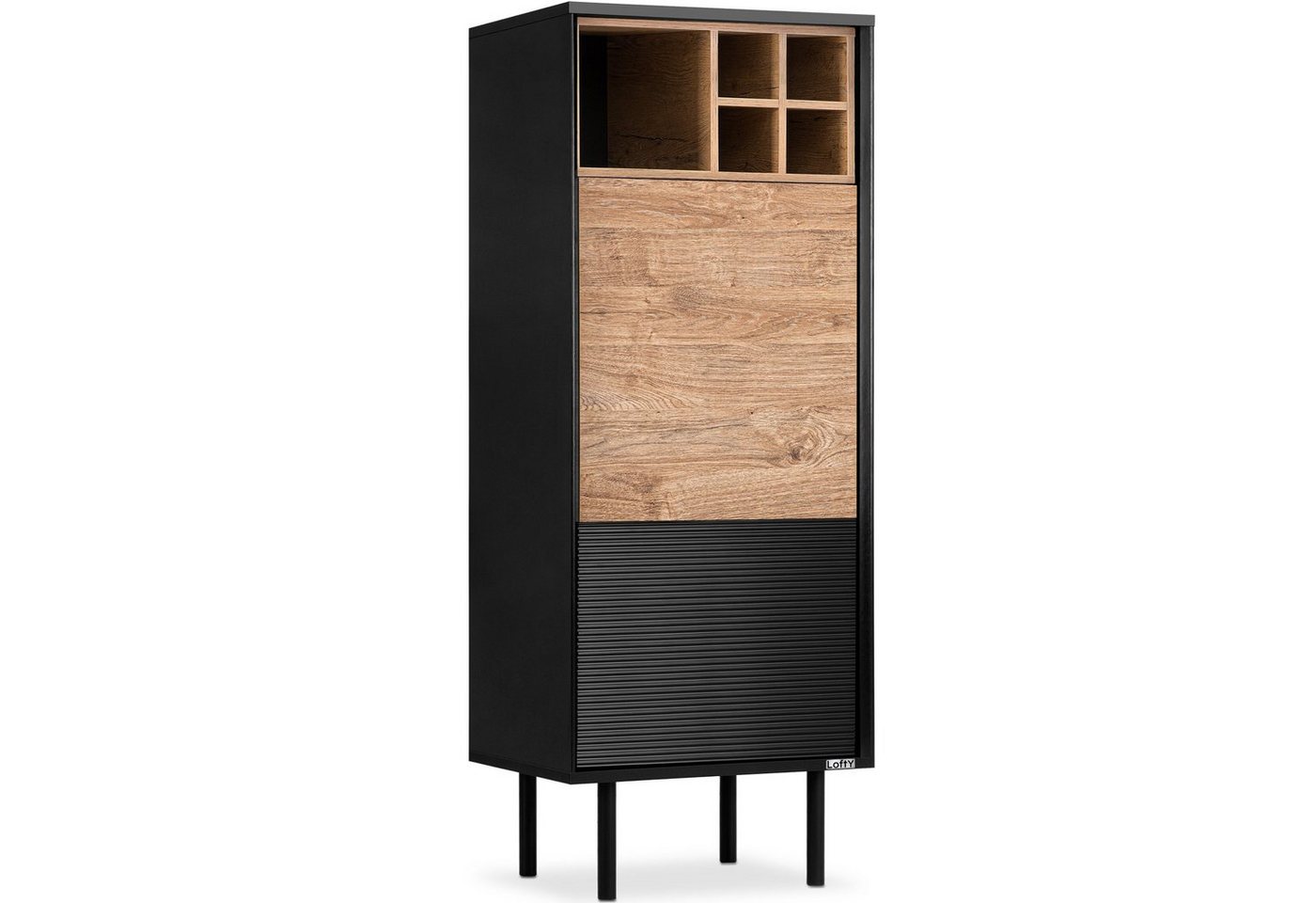 Konsimo Standregal LOFTY Bücherregal Aktenregal Höhe 135 cm, Regale, geriffelte Front, abschließbares Regal, 5 Etagen, Massivholzbeine, ABS von Konsimo