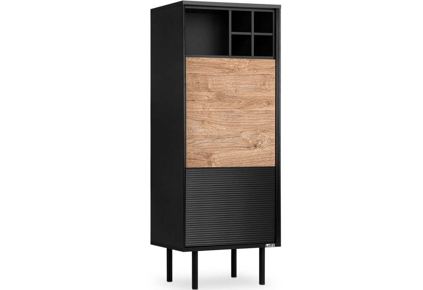 Konsimo Standregal LOFTY Bücherregal Aktenregal Höhe 135 cm, Regale, geriffelte Front, abschließbares Regal, 5 Etagen, Massivholzbeine, ABS von Konsimo