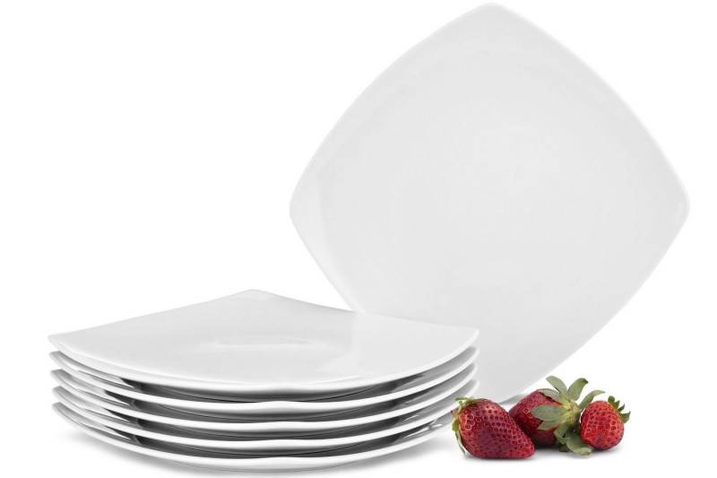 KONSIMO® Teller-Set CARLINA Dessertteller Geschirrset (6-tlg), 6 Personen, Porzellan, Spulmachinen- und Mikrowellengeeignet, quadratisch von KONSIMO®