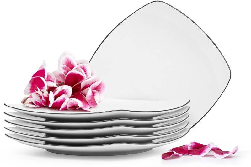 KONSIMO® Teller-Set CARLINA Dessertteller Geschirrset (6-tlg), 6 Personen, Porzellan, Spulmachinen- und Mikrowellengeeignet, quadratisch von KONSIMO®