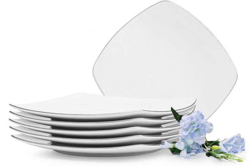KONSIMO® Teller-Set CARLINA Speiseteller Geschirr-Set (6-tlg), 6 Personen, Porzellan, Handwäsche, quadratisch, Elegant von KONSIMO®