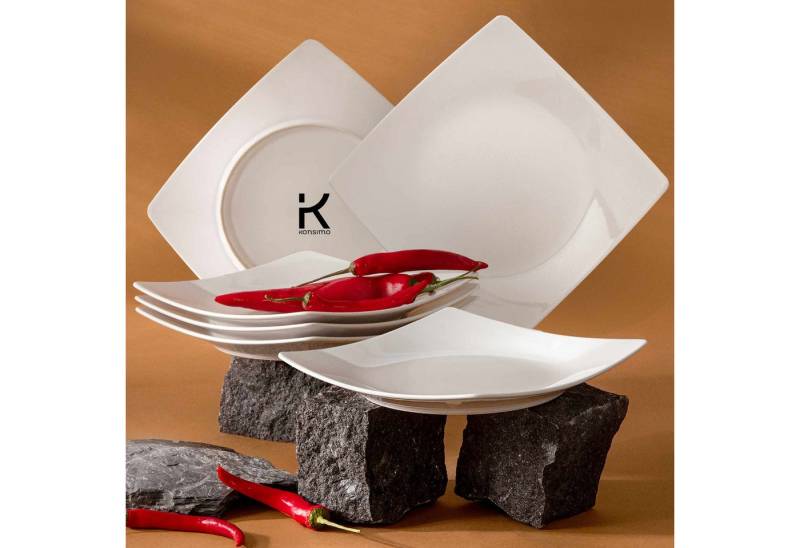 KONSIMO® Teller-Set EPIRI Geschirrset Dessertteller 6 Personen, hergestellt in der EU (6-tlg), 6 Personen, Keramik, quadratisch, Spulmachinen- und Mikrowellengeeignet von KONSIMO®
