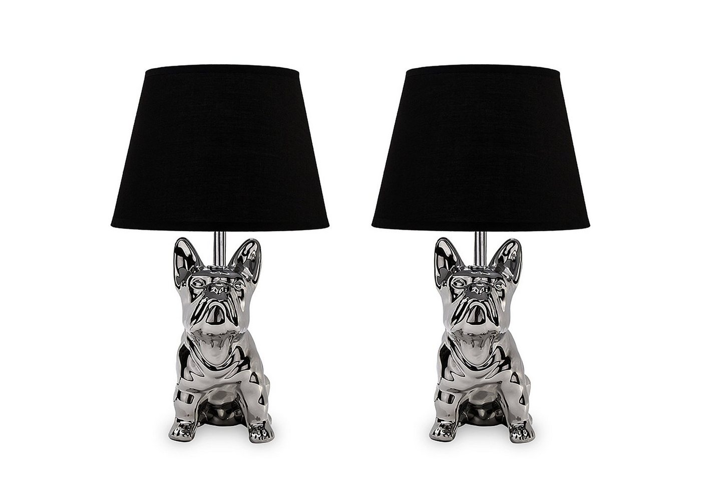 Konsimo Tischleuchte FODIO Tischleuchten, ohne Leuchtmittel, Lampenfuß in Bulldog-Form, silber/schwarz, E14, 2 Stück von Konsimo
