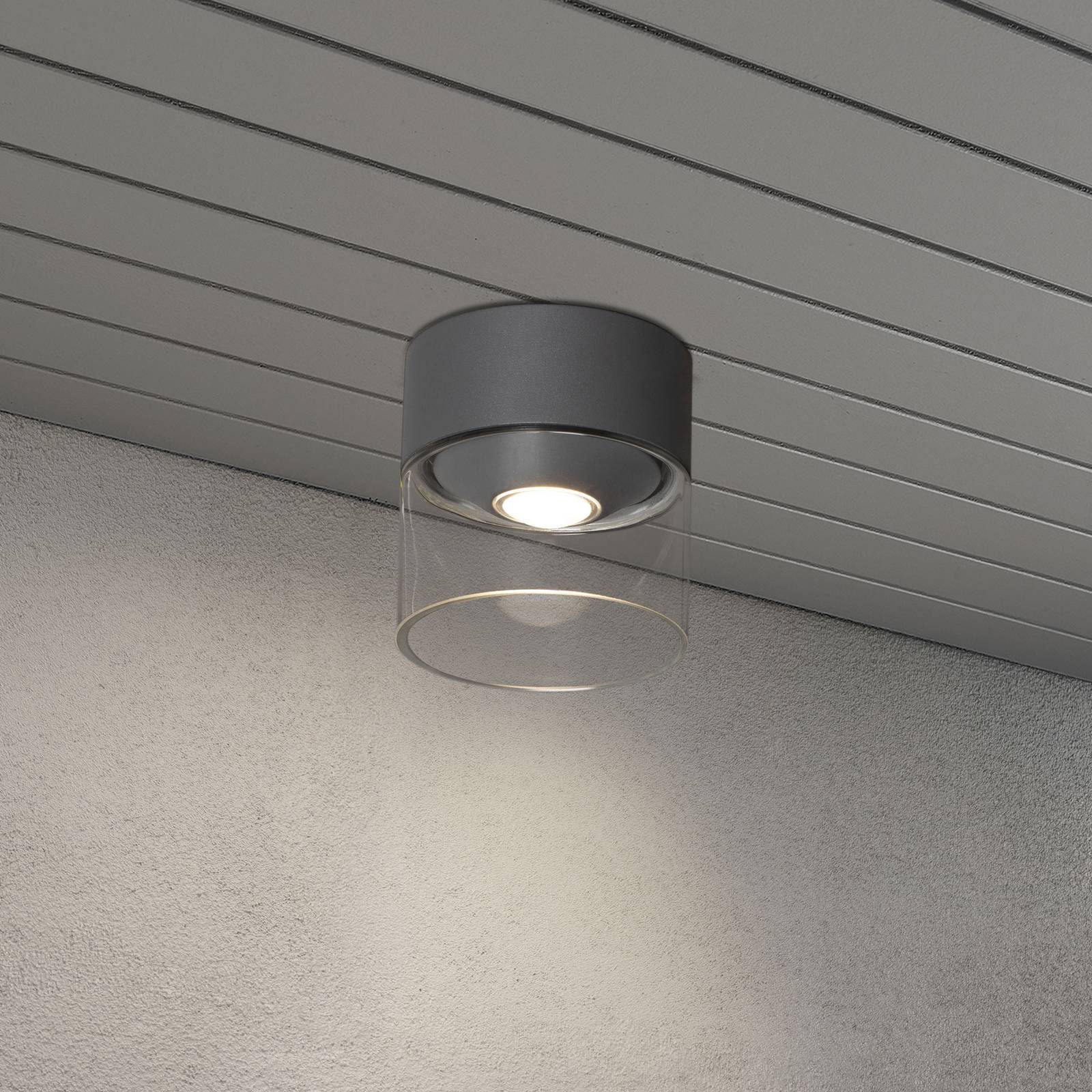 LED-Außendeckenleuchte Varese grau, Glaszylinder von Konstsmide