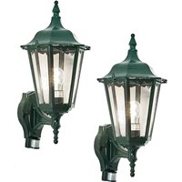 2er-Set Wandleuchten firenze mit Bewegungsmelder E27, Aluminium grün, Höhe 48 cm von Konstsmide
