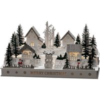 Konstsmide LED-Dekoration, Holzsilhouette Dorf, Stecker/Batteriebetrieb, weiß - weiss von Konstsmide
