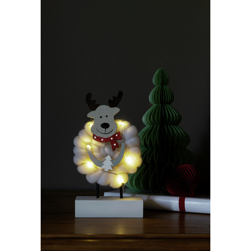 Konstsmide LED-Dekoration, Holzsilhouette Elch mit Baumwolle, Batteriebetrieb, weiß - weiss von Konstsmide