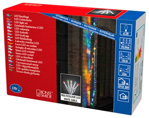 Konstsmide Micro LED Lichterkette, gefrostet, 120 bunte Dioden, 30V Außentrafo, weißes Kabel - 3812-502 von Konstsmide