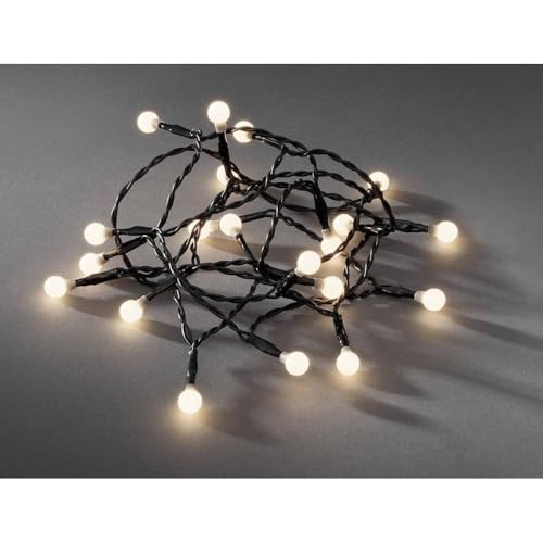 Konstsmide 1491-107 LED Globelichterkette mit runden Dioden / für Innen (IP20) / Batteriebetrieben: 3xAA 1.5V (exkl.) / 6h Timer / 20 gelbe Dioden / schwarzes Kabel, Warmweiß, 20 LEDs von Konstsmide