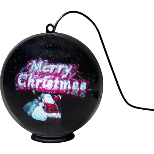 Konstsmide 1561-700 3D Hologrammkugel"Merry Christmas", 2H Timer, aufstell- oder hängbar, 64 Dioden, Innen (USB), Schwarz, 64 LEDs von Konstsmide