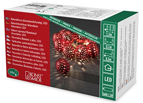 Konstsmide LED Dekolichterkette, große rote Metallbälle, 10 warm weiße Dioden, batteriebetrieben, Innen, transparentes Kabel, 3 x AA 1.5V (exkl.) - 3157-553 von Konstsmide