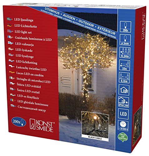 Konstsmide Micro LED Lichterkette, 200 bernsteinfarbene Dioden, 24V Außentrafo, schwarzes Kabel - 3613-800, Bernstein Konstsmide Micro LED Lichterkette, 200 bernsteinfarbene Dioden, 24V Außentrafo, schwarzes Kabel - 3613-800, Bernstein von Konstsmide