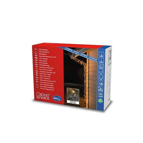 Konstsmide 3646-800 LED Lichterkette / für Außen (IP44) / VDE geprüft / 24V Außentrafo / 600 bernsteinfarbene Dioden / schwarzes Kabel, 600 LEDs, Bernstein von Konstsmide