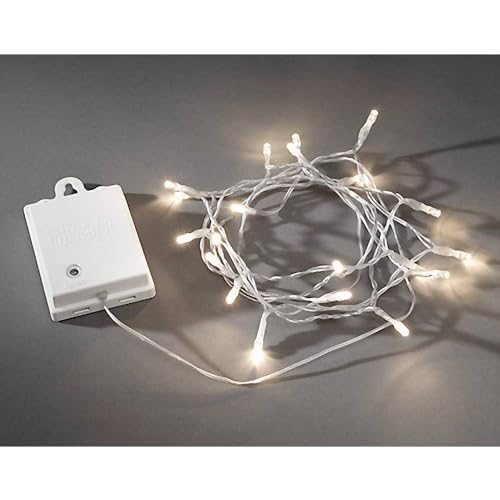 Konstsmide 3722-103 LED Lichterkette / für Außen (IP44) / Batteriebetrieben: 4xAA 1.5V (exkl.) / mit Lichtsensor, 6h und 9h Timer / 20 warm weiße Dioden / transparentes Kabel von Konstsmide