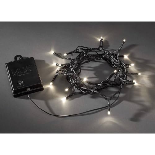 Konstsmide LED Lichterkette, mit an/aus Schalter, 6h Timer, 8 Funktionen, Memoryfunktion, 40 warm weiße Dioden, batteriebetrieben, Außen, schwarzes Kabel, schwarze Box, 4 x AA 1.5V (exkl.) - 3724-100 von Konstsmide