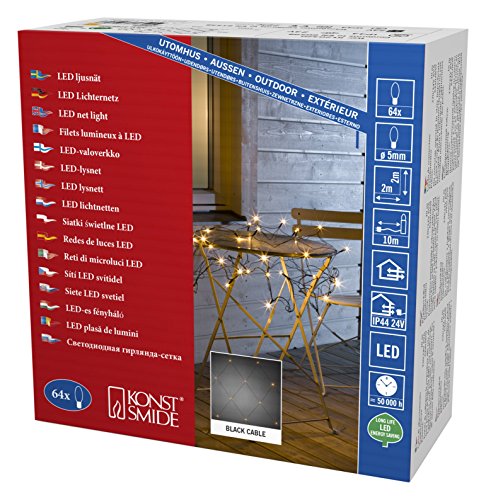Konstsmide 3749-800 LED Lichternetz / für Außen (IP44) / VDE geprüft / 24V Außentrafo / 64 bernsteinfarbene Dioden / schwarzes Kabel von Konstsmide