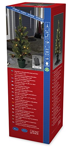 Konstsmide 3781-100 LED Weihnachtsbaum mit Tannenzapfen und Topf / für Außen (IP44) / Batteriebetrieben: 4xAA 1.5V (exkl.) / mit 6h und 9h Timer / 20 warm weiße Dioden / grünes Kabel, 60 cm von Konstsmide