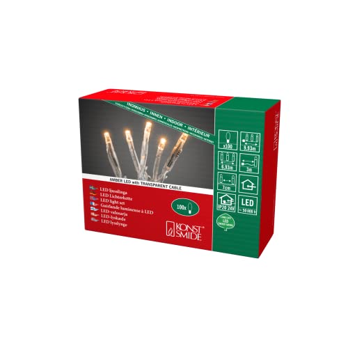 Konstsmide 6354-823 Micro LED Lichterkette / für Innen (IP20) / VDE geprüft / 24V Innentrafo / 100 bernsteinfarbene Dioden / transparentes Kabel von Konstsmide