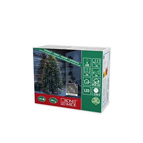 Konstsmide 6381-190 LED Lichterkette "Tropfenlametta" / für Innen (IP20) / VDE geprüft / 12V Innentrafo / 200 warm weiße Dioden / silberfarbener Draht, 10 Stränge à 20 LEDs von Konstsmide