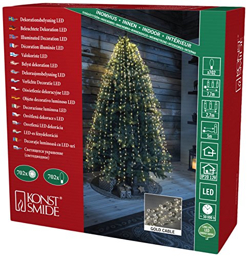 Konstsmide 6393-180 LED Lichterkette "Diamantenlametta" / für Innen (IP20) / VDE geprüft / 12V Innentrafo / 702 warm weiße Dioden / goldfarbener Draht von Konstsmide