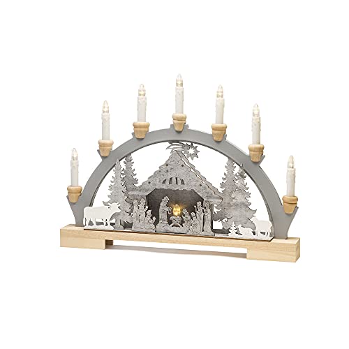 Konstsmide Christmas Lights/LED Nativity Scene Wooden Table Decoration/Indoor Use (IP20)/Transformer or Battery Operation (Excl.)/10 Warm White Diodes/Transparent Cable, Wood, Grey von Konstsmide