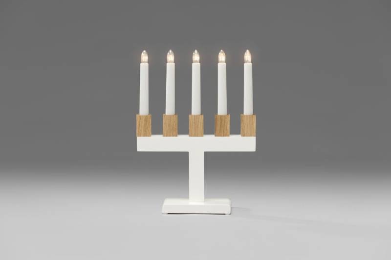 Konstsmide Weihnachtsbeleuchtung  Holzleuchter weiß Kerzenhalter eichenfarbig B22,5H30,2 von Konstsmide