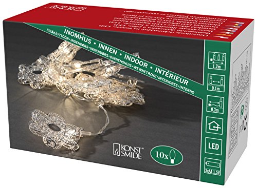 Konstsmide LED Dekolichterkette, silberfarbene Metallblumen, 10 warm weiße Dioden, batteriebetrieben, Innen, transparentes Kabel, 3 x AA 1.5V (exkl.) - 3144-303 von Konstsmide