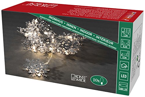 Konstsmide LED Dekolichterkette, silberfarbene Metallschneeflocken, 10 warm weiße Dioden, batteriebetrieben, Innen, transparentes Kabel, 3 x AA 1.5V (exkl.) - 3146-303 von Konstsmide