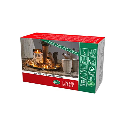 Konstsmide LED Dekolichterkette mit silbernen Holzsternen, 6H Timer, 20 warm weiße Dioden, batteriebetrieben, Innen, 1,28W, kupferfarbenes Kabel, Batterie: 3 x AA 1,5V (exkl.) - 3222-363 von Konstsmide